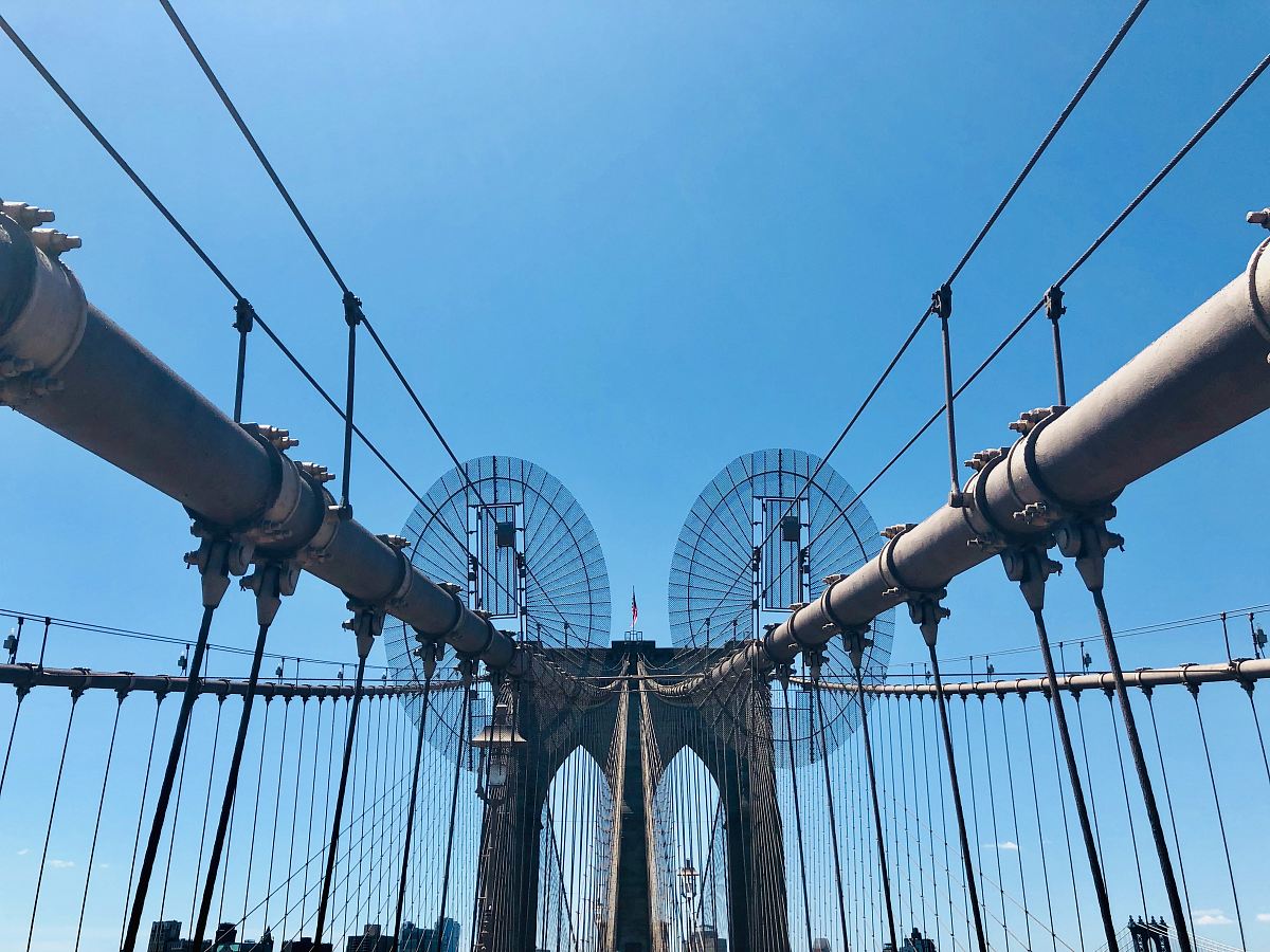 the brooklyn bridge is seen from the top of the brooklyn bridge